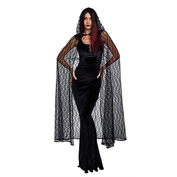 Adult Women's Gothic Hooded Net Cape One Size Fits Most Halloween Costume NEW - Picture 1 of 1
